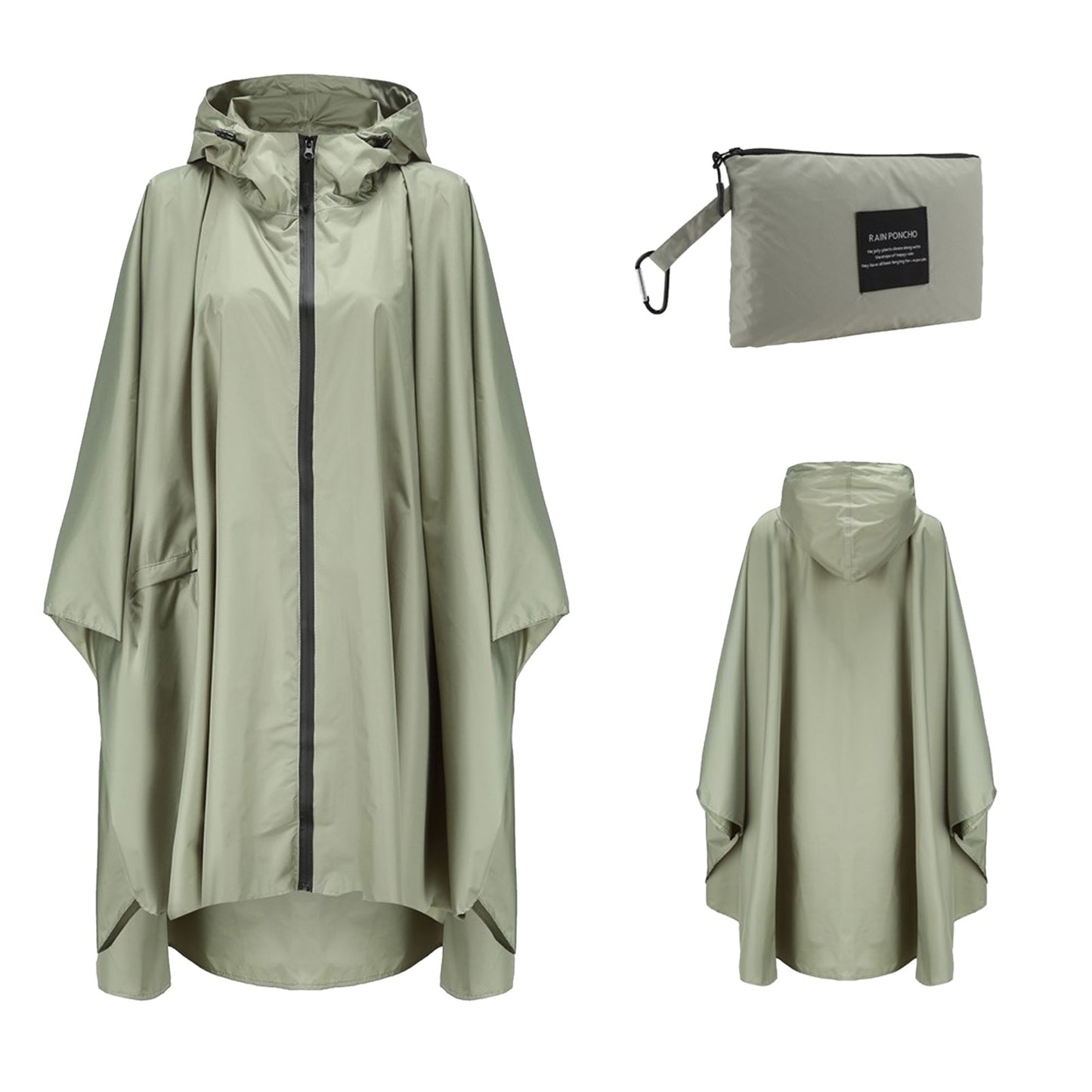 Thick Long Zipper Hooded Raincoat
