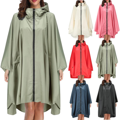 Thick Long Zipper Hooded Raincoat