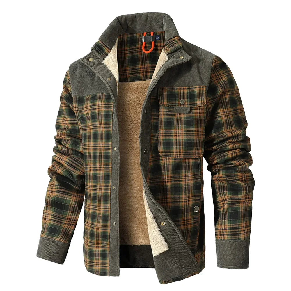 Plaid Sherpa Lined Bomber Coat