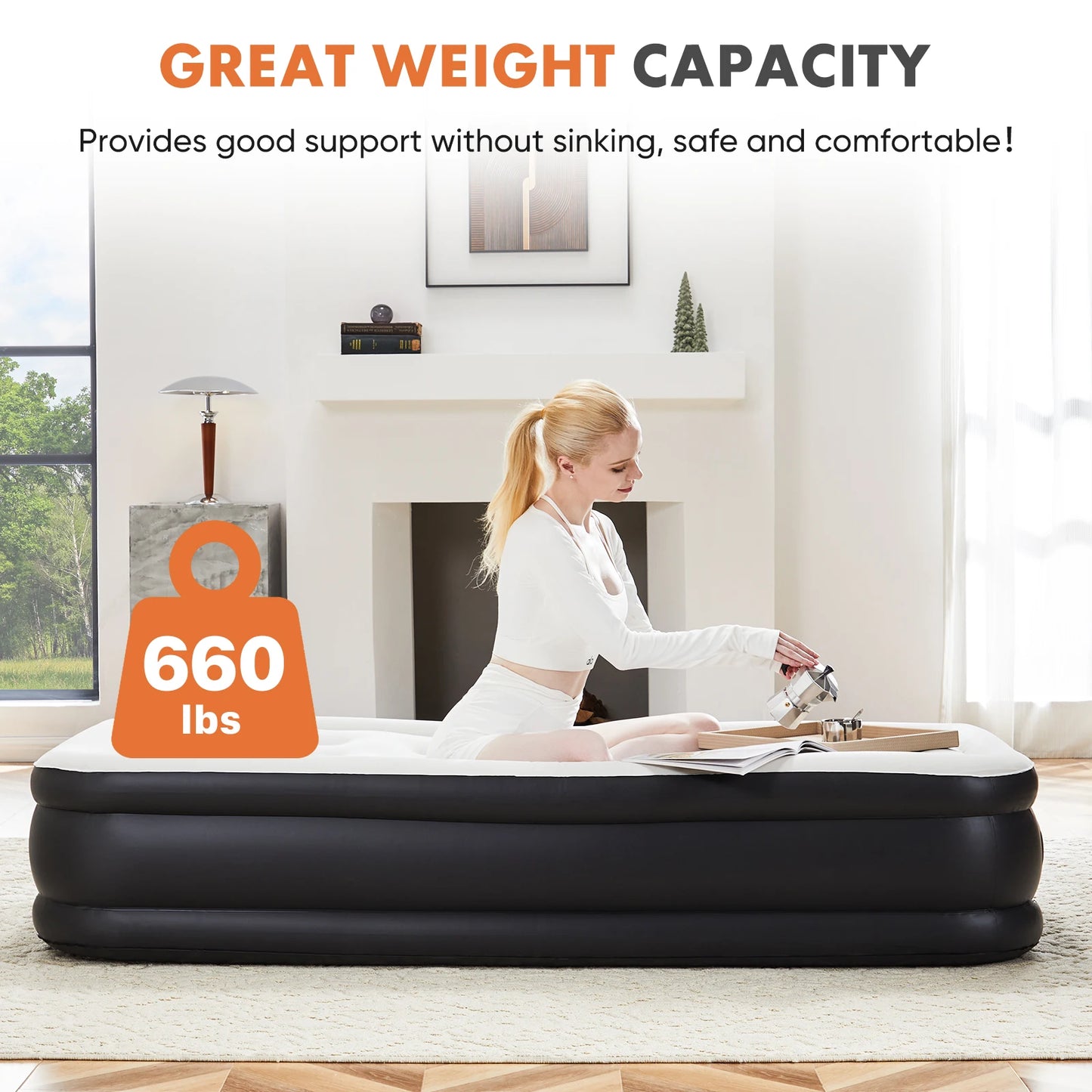 Air Mattress Double Height Non-Slip Bottom Weight