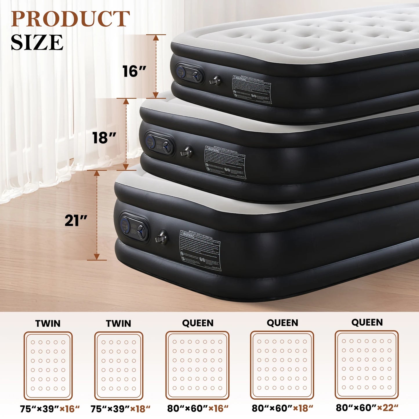 Air Mattress Double Height Non-Slip Bottom Weight