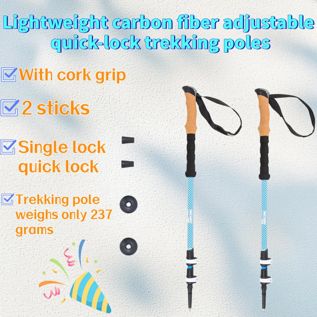 Lightweight Adjustable Carbon Fiber Trekking Poles - 2 Pack