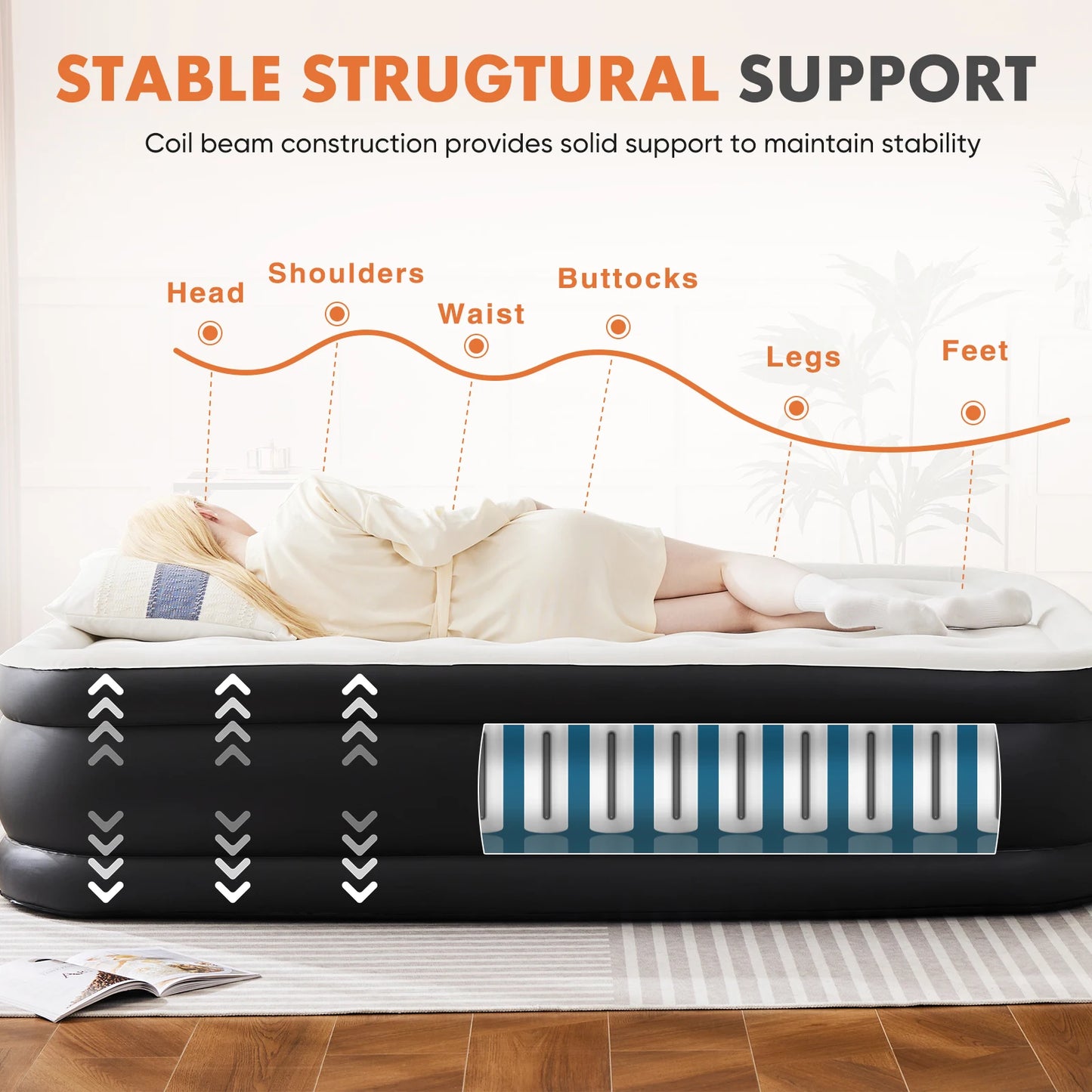 Air Mattress Double Height Non-Slip Bottom Weight
