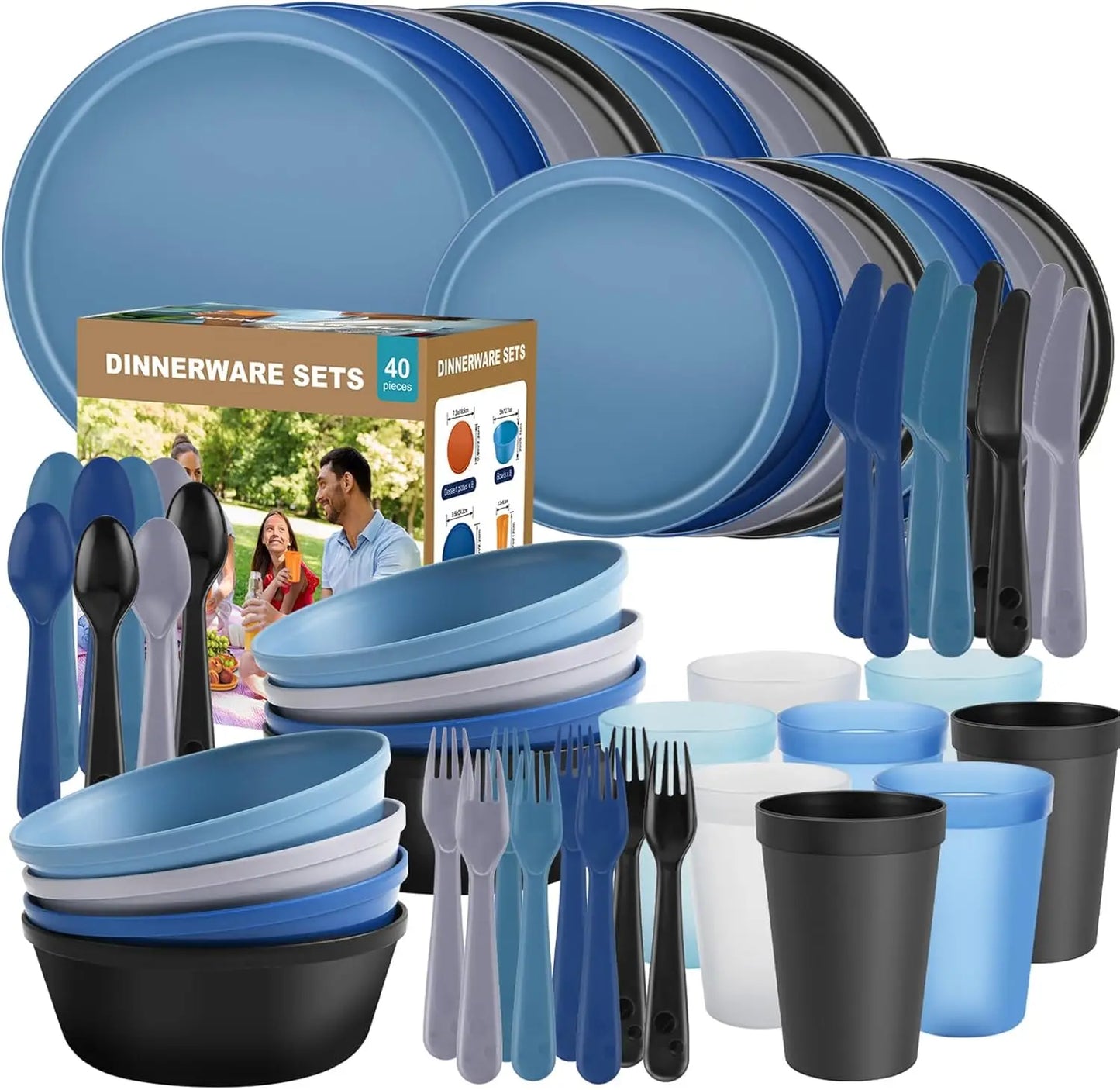 Plastic Dinnerware Set for 8, with Cutlery