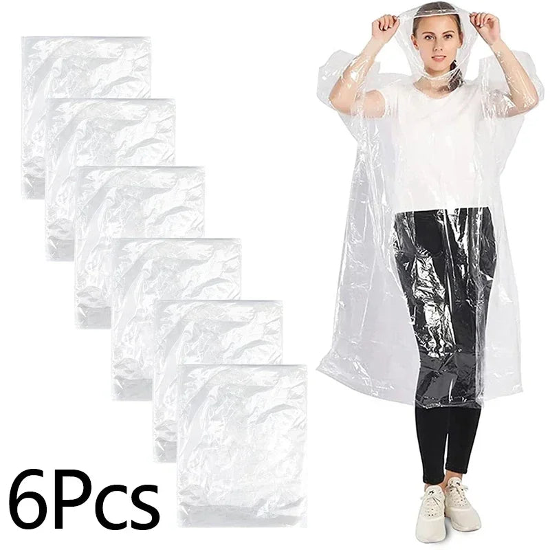 6pc Disposable Adult Transparent Rain Poncho