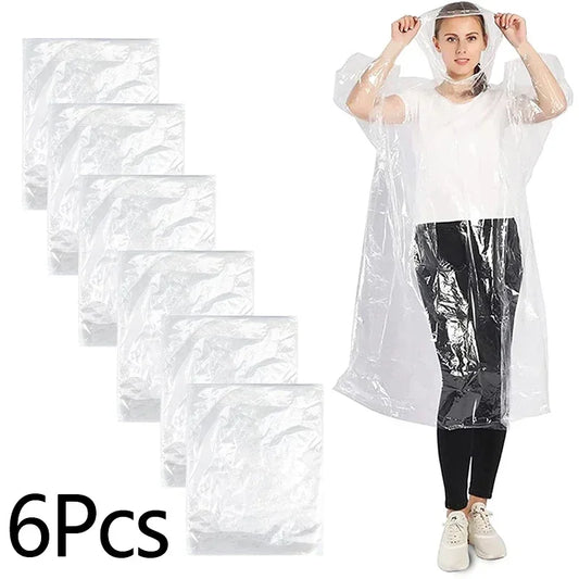 6pc Disposable Adult Transparent Rain Poncho