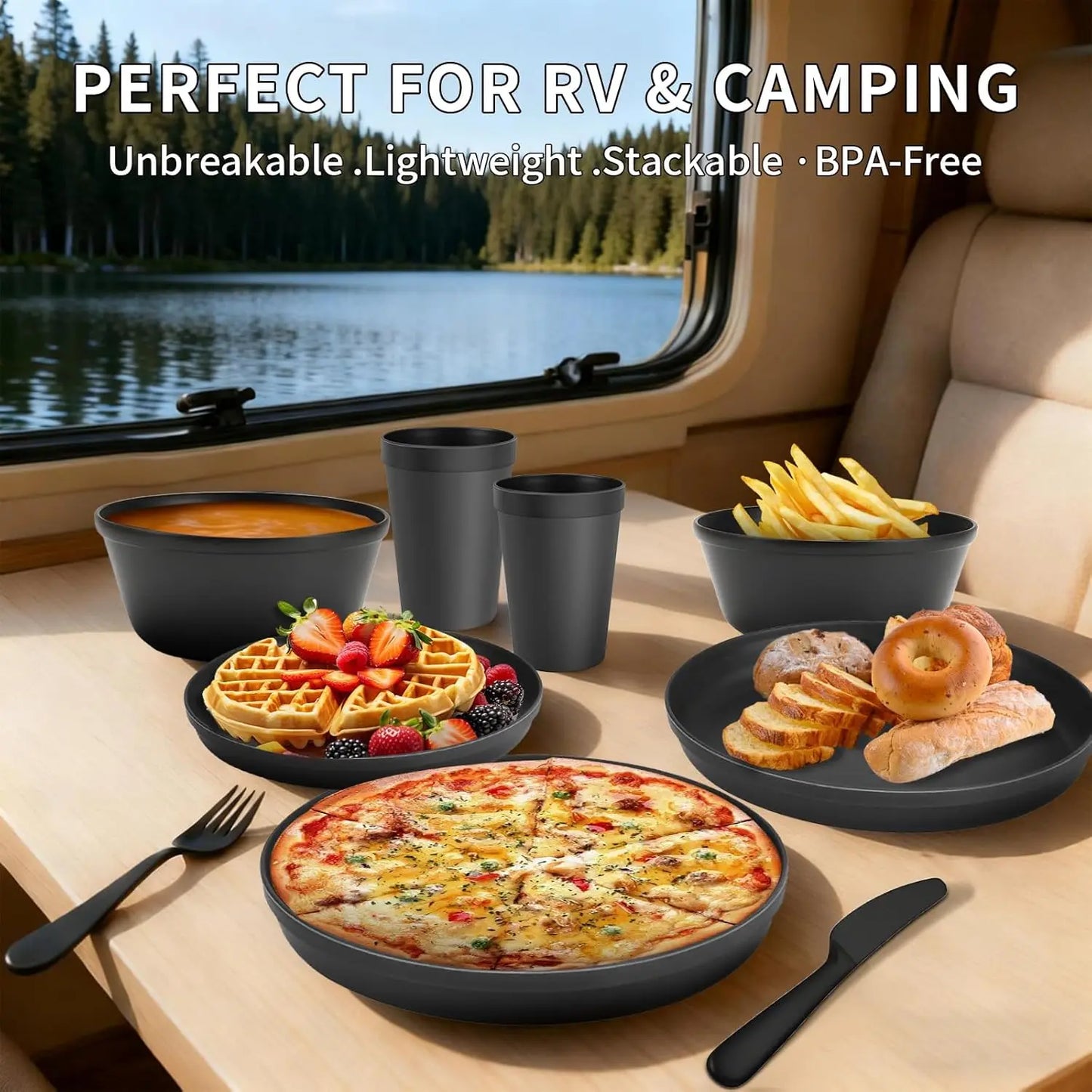 Plastic Dinnerware Set for 8, with Cutlery