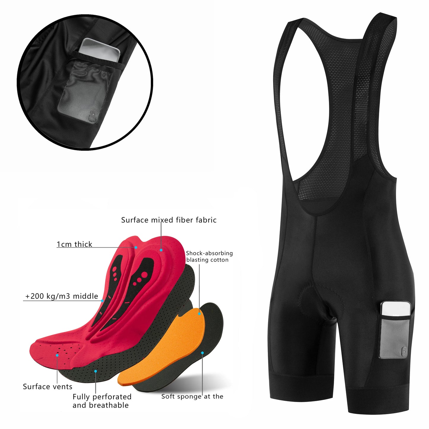 5D Gel Pad Cycling Bib Shorts | UPF50+ Breathable MTB Bike Tights with Pockets | Outdoor Bicycle Riding Shorts